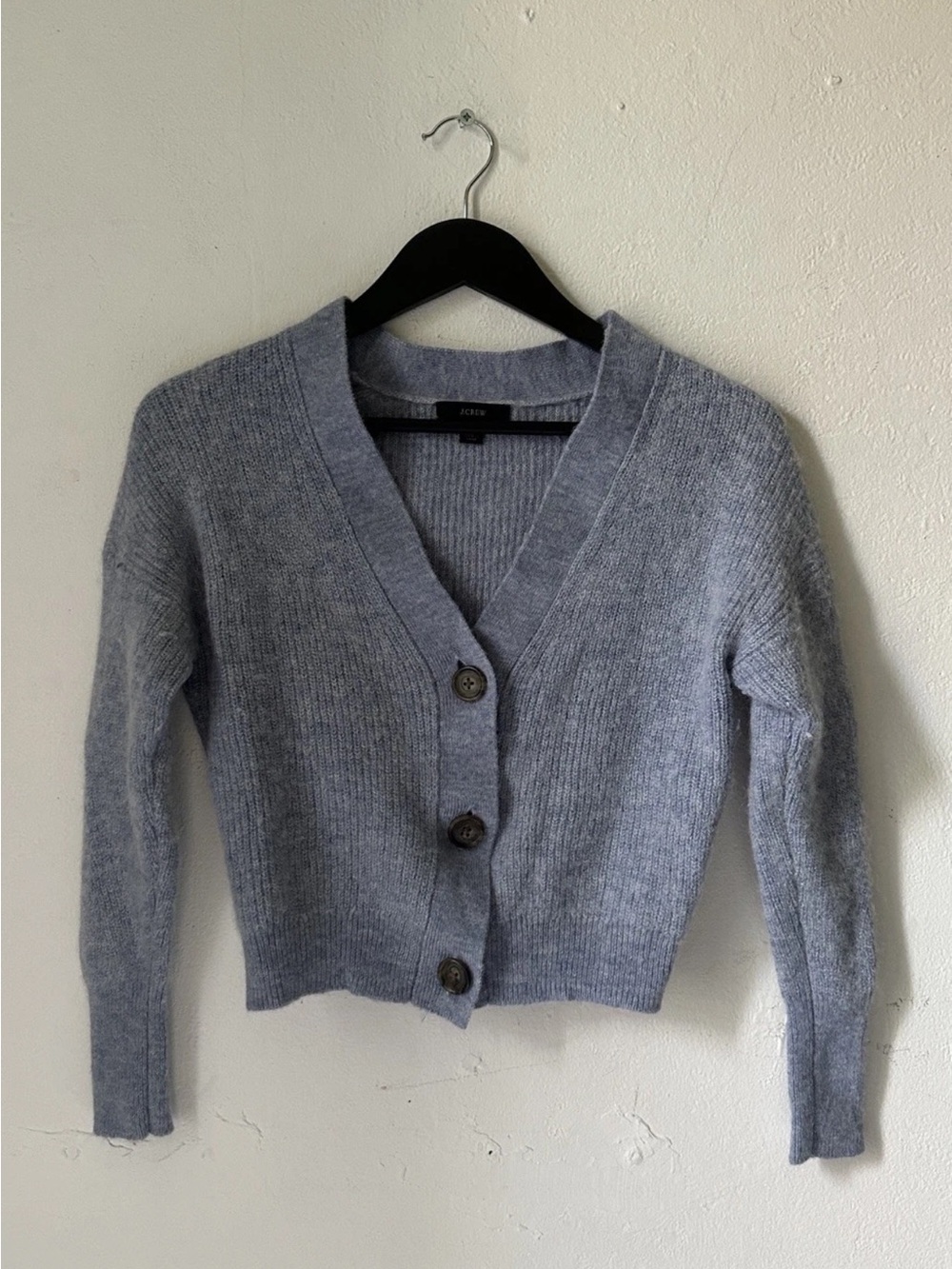 J.Crew Womens Small Blue Alpaca Wool Blend Cropped Cardigan V Neck Soft